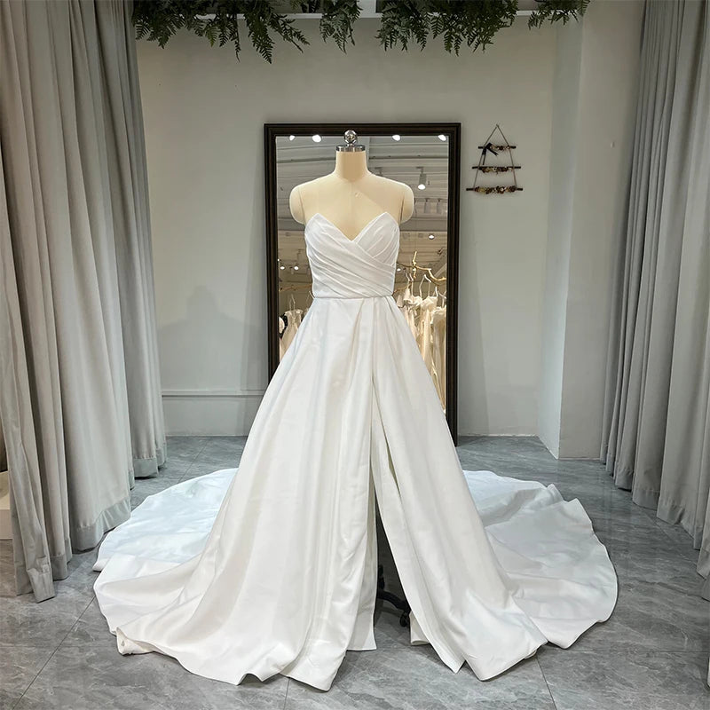 Jancember RL153 Sexy Sweetheart Sleeveless Ruched Chapel Train Backless Wedding Dress