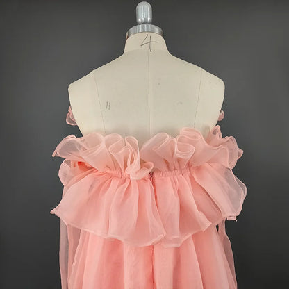 8792# REAL PHOTO Simple Strapless Candy Color Lace Ruffle Wedding Dress Elegant Even Skirt for Pregnant Women A-line Bridal Gown