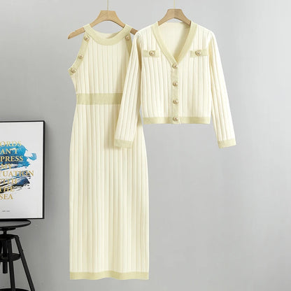 Designer High-quality Temperament Socialite High-waisted Fashion Sweater Dress Autumn New Sweater Vest Dress Set Luxury