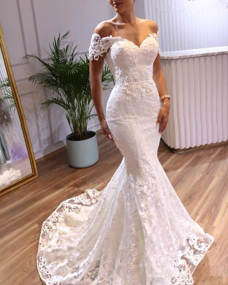NE202 Vintage Sexy Mermaid Arabic Wedding Dresses Sweetheart Beaded Lace Bridal Dresses Sweep Train Wedding Gowns