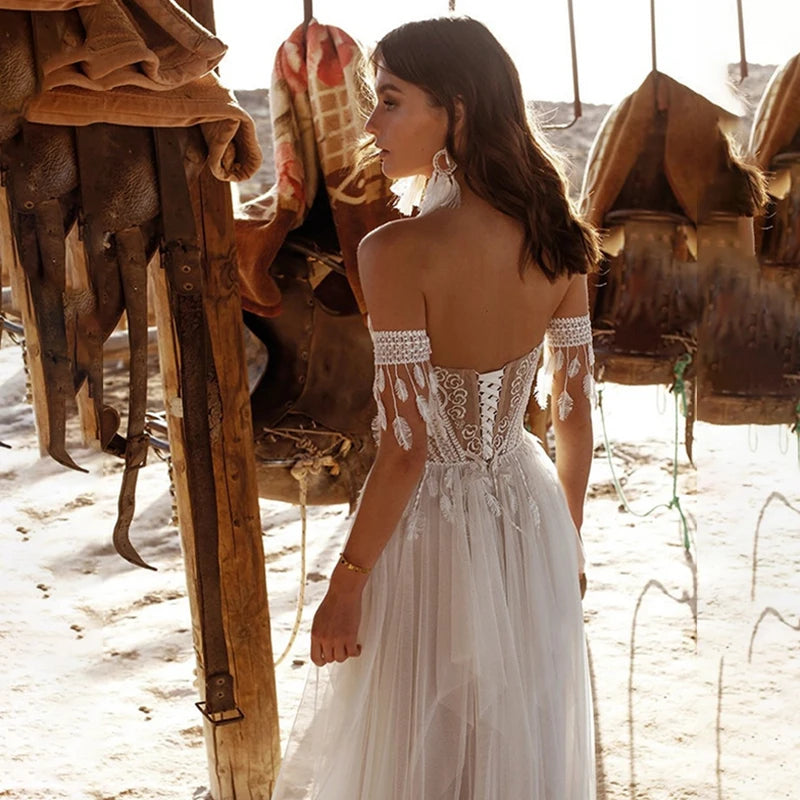 13860# Sexy Sweetheart Neck Wedding Dress 2022 Fashion Off Shoulder Cap Sleeve Bridal Gown A-Line Tulle Lace-Up Sweep Train