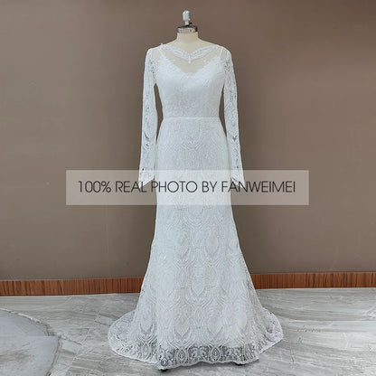 #10165 2 Pieces Long Sleeves Lace Rustic Wedding Dress Backless Vintage Beach Barn Ranch Plus Size Custom Made  Mermaid