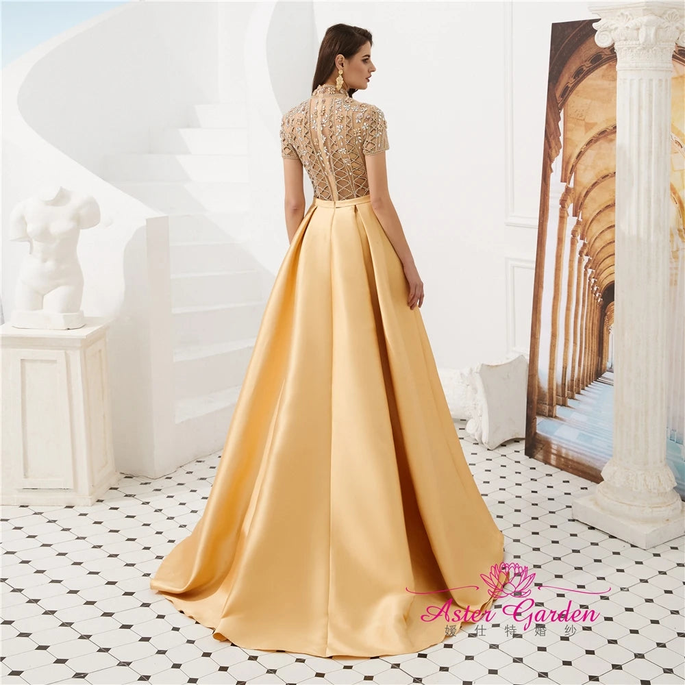A-Line Wedding Beading Pearls Party Dresses 2023 New Floor Length Bridal Evening Gowns Stain Prom Dresses Party Evening Dress