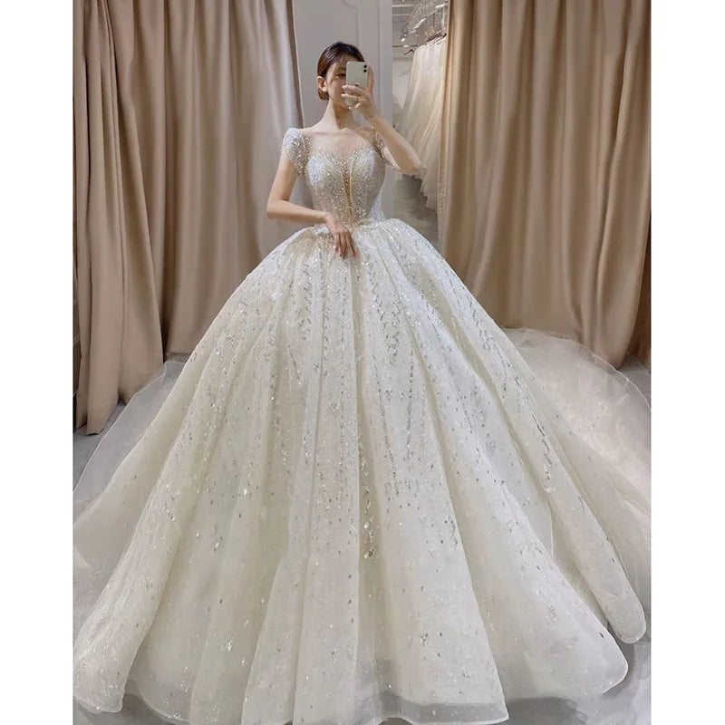 S0156H     New 2025 Latest Design Women Tulle Beading High-end Temperament Bride Wedding Dress