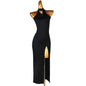 New Split Skirt Latin Dance Party Chiffon Dress V-neck Natural Waistline Breathable Floor-Length
