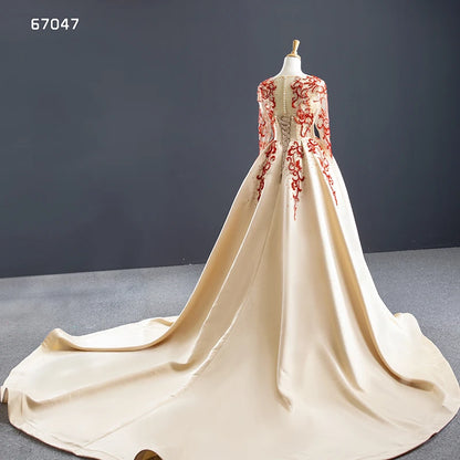 Jancember RSM67047 2021 Designs Simple Long Sleeve Luxury Wedding Dress Bridal Gown