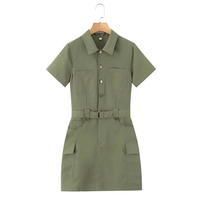 MYST&ZA Women's Clothing 2025 Summer New Style Fashionable Simple Versatile Lapel Short-sleeved Work Dress