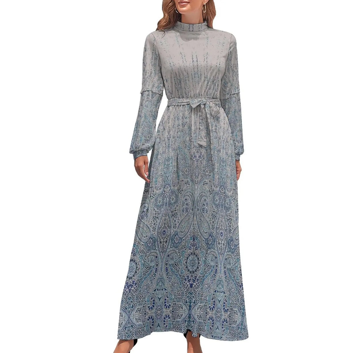 Print on Demand Wholesale Long Sleeve Women's Casual Dress Streetwear Floral Printed Elegant Maxi Dress for Woman