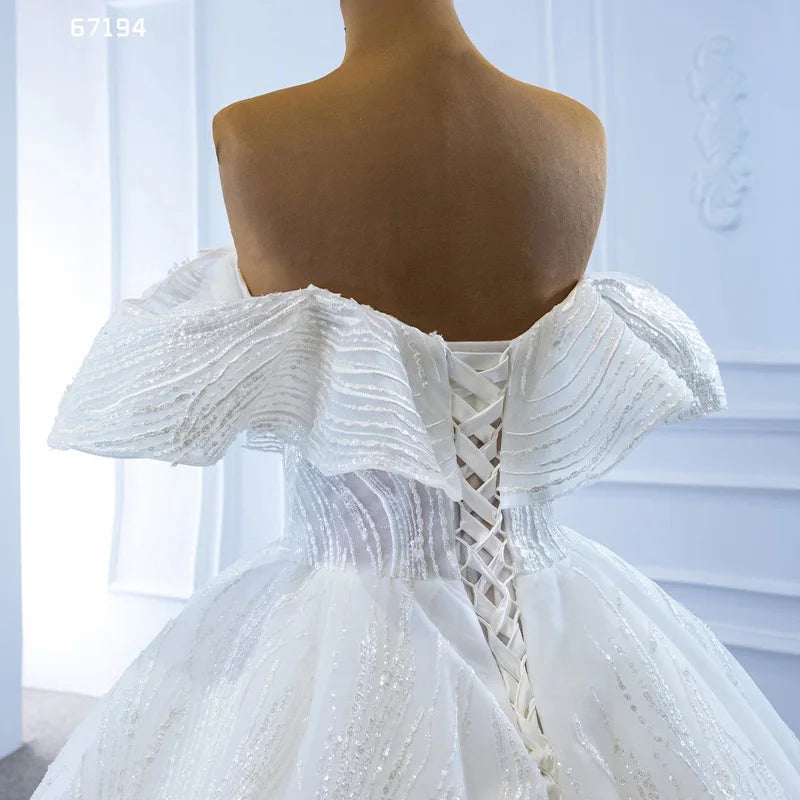 Jancember RSM67194 Off Shoulder Elegant Lace Applique Bride Wedding Dress