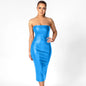 Wholesale Fashion Elegant Strapless Zipper Sexy Pu Leather Formal Midi Dresses for Ladies