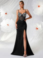 High End Luxurious Evening Dresses V-Neck Sleeveless Rhinestone Slim Fit Long Dresses Women Bodycon Birthday Party Dress