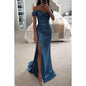 Women's Gold Mermaid Sequined Evening Party Dress Bling Prom Gown Off Shoulder Formal Wear for Summer Seasons Long Dress