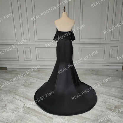 15521# Real Photos Simple Off Shoulder Pleat Mermaid Wedding Party Gown Evening Prom Dress for Women With Sweep Train