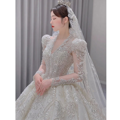 S0428T 2026 Custom Super Fairy Women's Dress High Quality Elegant Simple Bridal Gown With Half Sleeve Lace Decoration