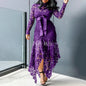 Boutique Wholesale 2025 Autumn New Fashion Stand Collar Lace Hollow Out Long Sleeved Irregular Women's Dress