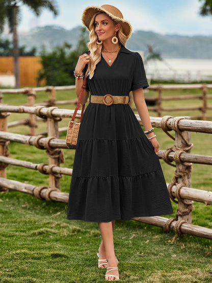 2024 Planner Summer Top Sell Short Sleeve Midi Dress Women Elegant Casual Plain Casual Dresses