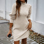 Bestseller Women's Clothing Cross-Border 2024 Autumn Winter Elegant Style Turtleneck Hip-Wrapped Sweater Dress