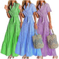 FD492 Hot Selling Summer Dresses for Women Elegant Stripe Printed Short Sleeve Loose Shirt Dress Long Maxi Ladies
