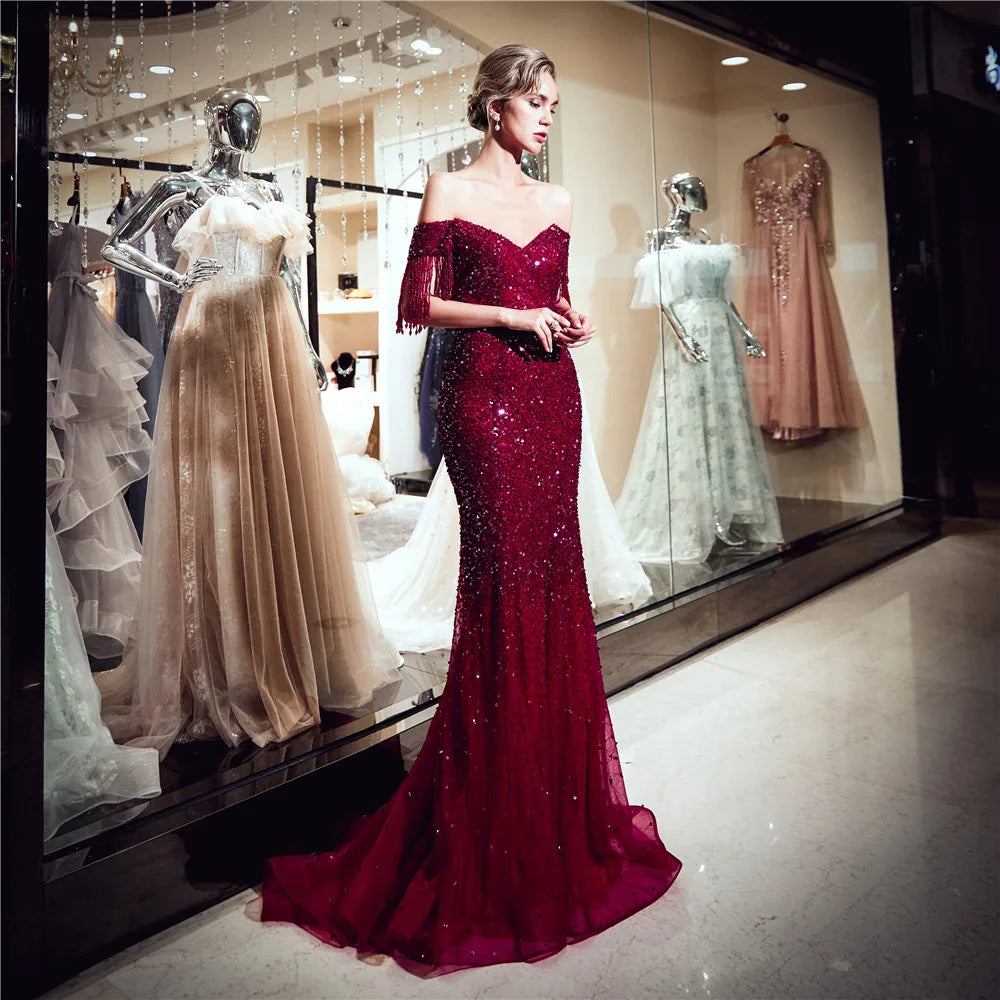 Red Color Western Party Wear Dress Sweetheart  Evening Dress Mermaid Long Lady Prom Dresses  PE24-1