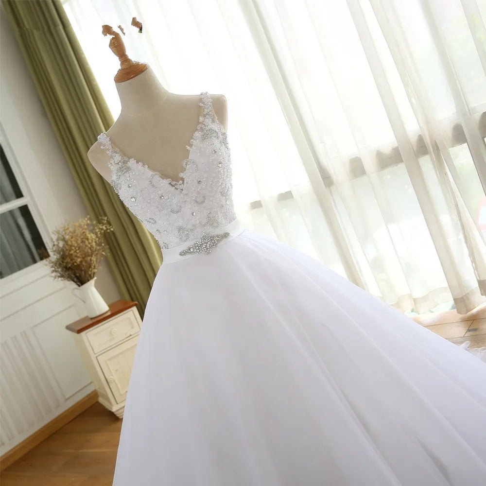 BEPEITHY V Neck Vintage Wedding Dress With Belt Vestido De Novia Casamento Beadings Bridal Gowns Brand  Ball Gown