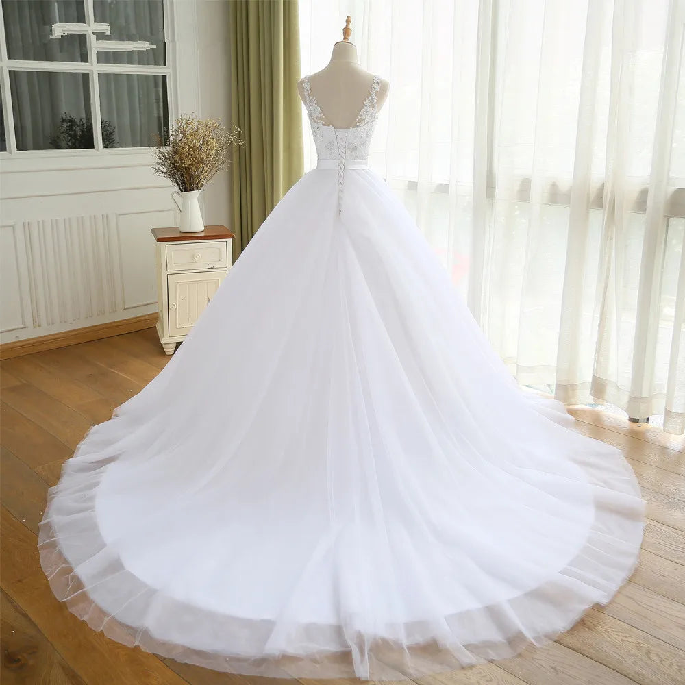 BEPEITHY V Neck Vintage Wedding Dress With Belt Vestido De Novia Casamento Beadings Bridal Gowns Brand  Ball Gown