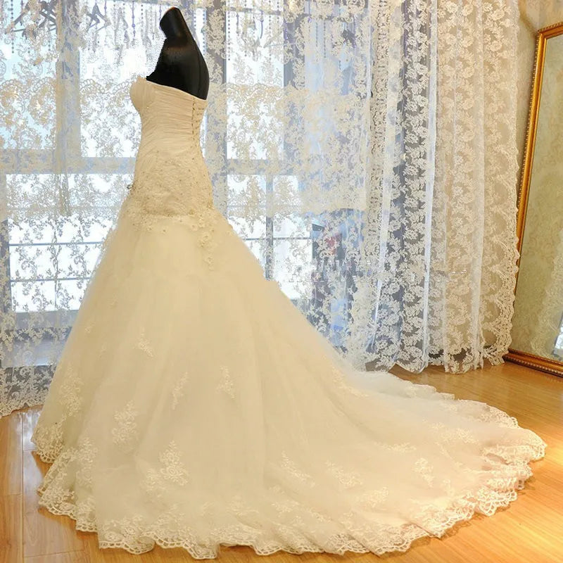 Factory Wholesale Suzhou Brand  Elegant Strapless Lace Fishtail Trailing Wedding Dress