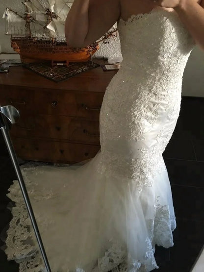 XN1816 Elegant Sweetheart Neck Mermaid Wedding Dress 2022 Lace Appliques Sweep Train Custom Made Bridal Gown