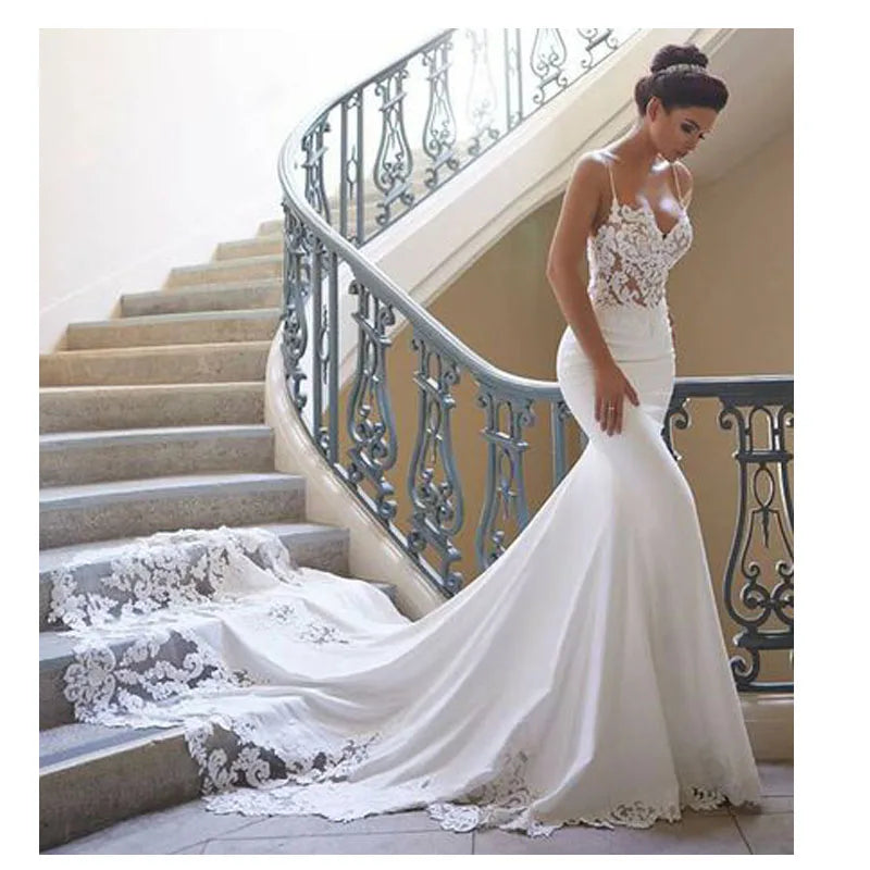 FA102 Mermaid Wedding Dress Sleeveless Vestidos De Novia Vintage Lace Sweetheart Neck Bridal Gown Backless Wedding Gowns