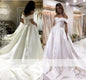 Elegant Satin a Line Wedding Dress Off-The-Shoulder Long Formal Bridal Gowns Lace Appliques Sweep Train Robe De Mariee
