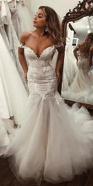 Off the Shoulder Bridal Gowns African Mermaid Wedding Dress 2023 Vestido De Novia  with Lace Long Tulle Bridal Dress with Train