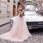 Romantic Blush Pink 3D Flower Tutu Wedding Dress Brand  Sexy Backless V-neck Beach Bridal Gowns Champagne Lace Wedding Gowns