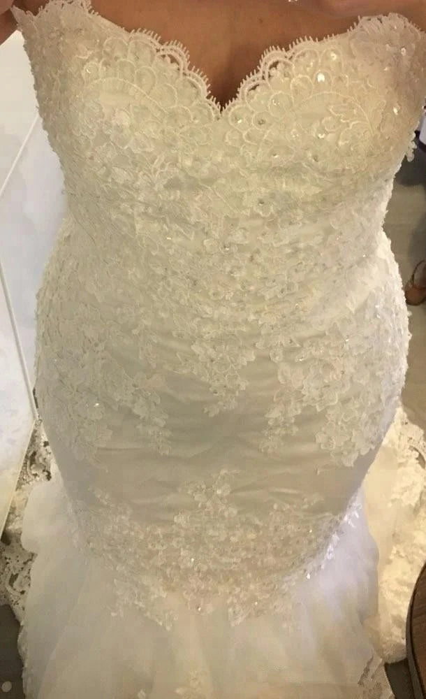 XN1816 Elegant Sweetheart Neck Mermaid Wedding Dress 2022 Lace Appliques Sweep Train Custom Made Bridal Gown