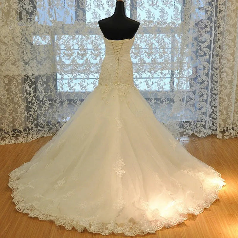 Factory Wholesale Suzhou Brand  Elegant Strapless Lace Fishtail Trailing Wedding Dress