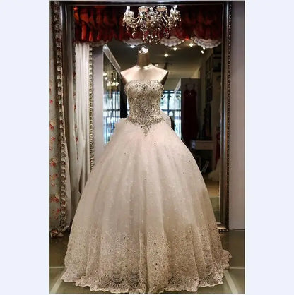 Sweetheart Ball Gown Wedding Dress With Crystals Rhinestones Custom Made Brides Married Dress Long Train Lace up Back XJ03