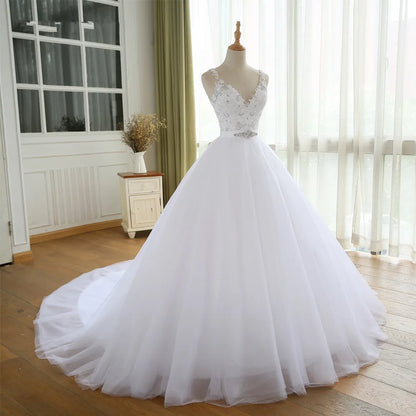 BEPEITHY V Neck Vintage Wedding Dress With Belt Vestido De Novia Casamento Beadings Bridal Gowns Brand  Ball Gown