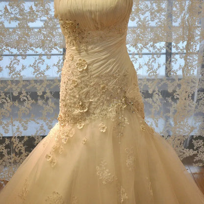 Factory Wholesale Suzhou Brand  Elegant Strapless Lace Fishtail Trailing Wedding Dress