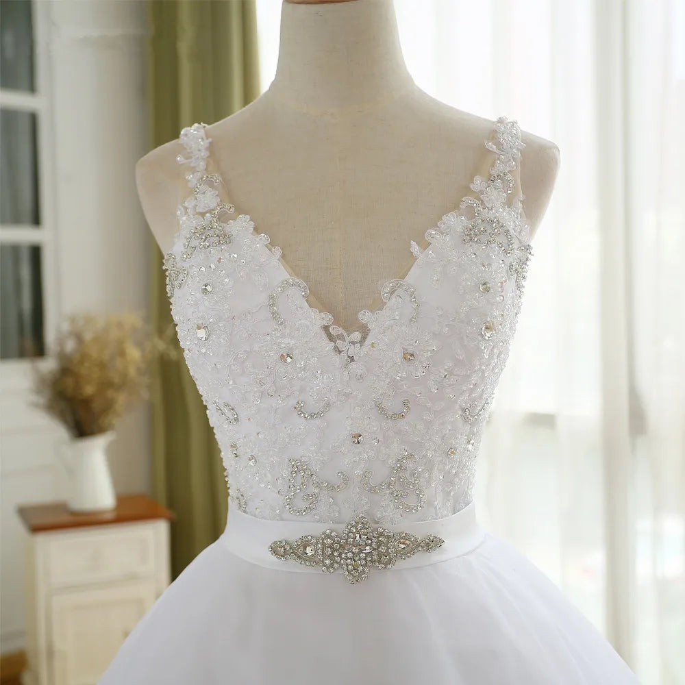 BEPEITHY V Neck Vintage Wedding Dress With Belt Vestido De Novia Casamento Beadings Bridal Gowns Brand  Ball Gown