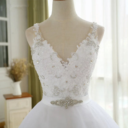 BEPEITHY V Neck Vintage Wedding Dress With Belt Vestido De Novia Casamento Beadings Bridal Gowns Brand  Ball Gown