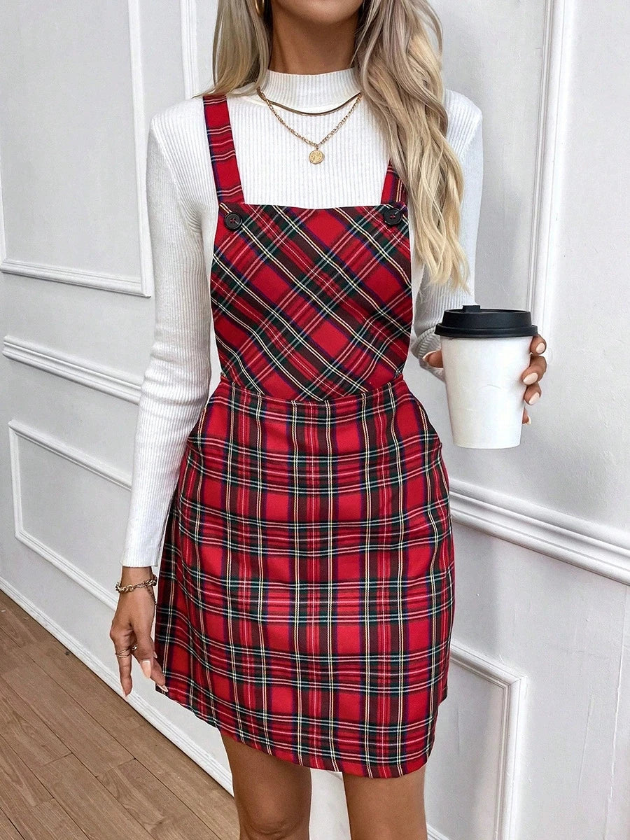 2026 New Women's Spring/Summer Mini Elegant Plaid Square Neck Sleeveless Striped Casual Breathable Natural Waist A-Line Pockets