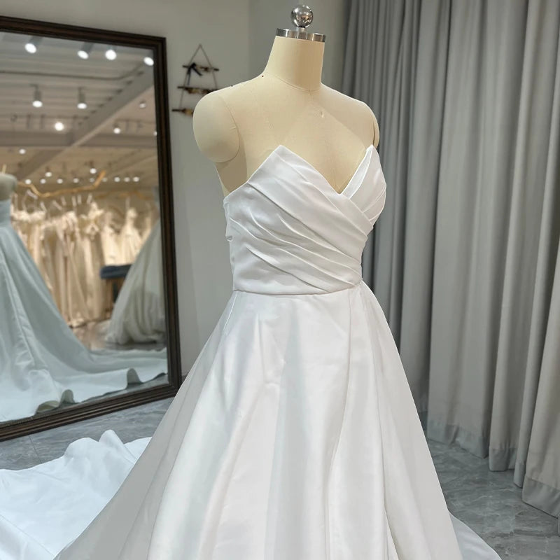 Jancember RL153 Sexy Sweetheart Sleeveless Ruched Chapel Train Backless Wedding Dress
