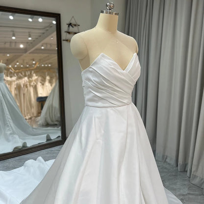 Jancember RL153 Sexy Sweetheart Sleeveless Ruched Chapel Train Backless Wedding Dress