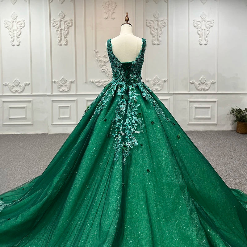 9793 Hot Sale New Design Green Sleeveless Lace Elegant Embroidered Prom Dress