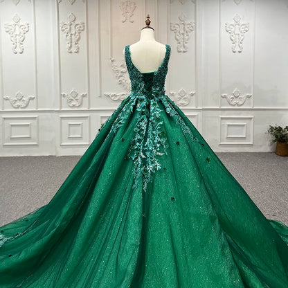 9793 Hot Sale New Design Green Sleeveless Lace Elegant Embroidered Prom Dress