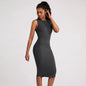 Roregal New Yoga Dress Women's High Waist Slim Pleated Dress Round Neck Sports Quick-drying Sports One-piece Dress
