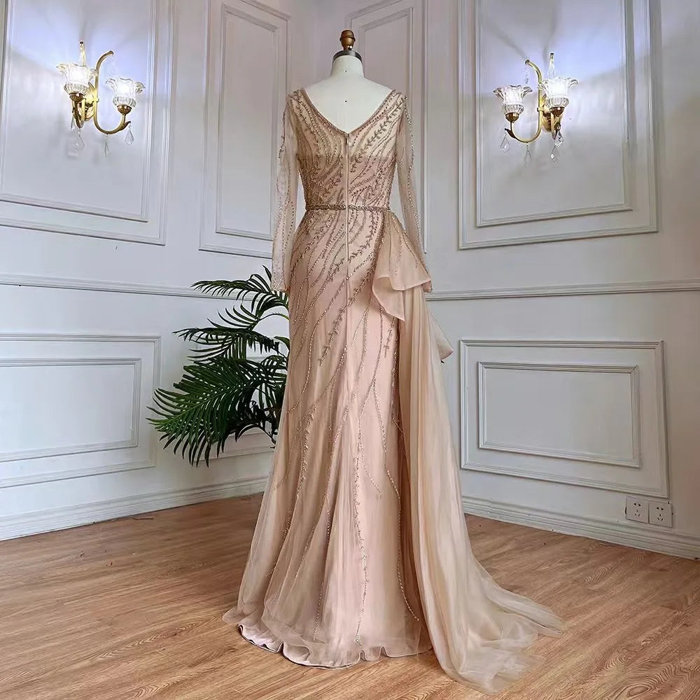 Feishiluo  Luxurious Split Mermaid Evening Dress  Sexy V-neck  Handmade Beaded Prom Dress
