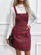 2026 New Women's Spring/Summer Mini Elegant Plaid Square Neck Sleeveless Striped Casual Breathable Natural Waist A-Line Pockets