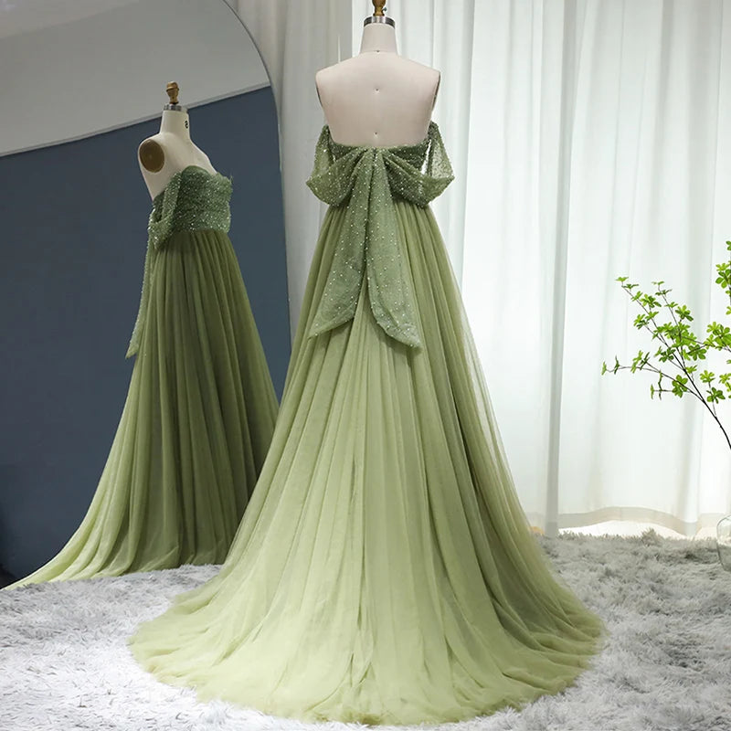 Jancember LSCZ93 Elegant Plus Size Beading Organza Party Gown Evening Dress for Women