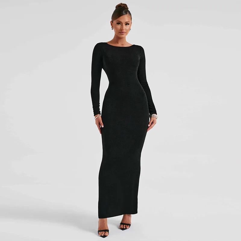 Custom Straight Knitted Mock Dress Slim Styles Solid Sweater Halter Dresses Backless Women Lady Elegant