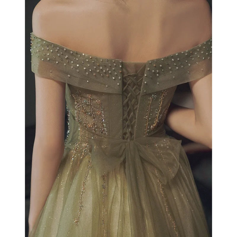 15390# Real Photos Off Shoulder Shiny Beading Sequins Lace Wedding Dress for Engagement Evening Prom Dress Custom Bridal Gown