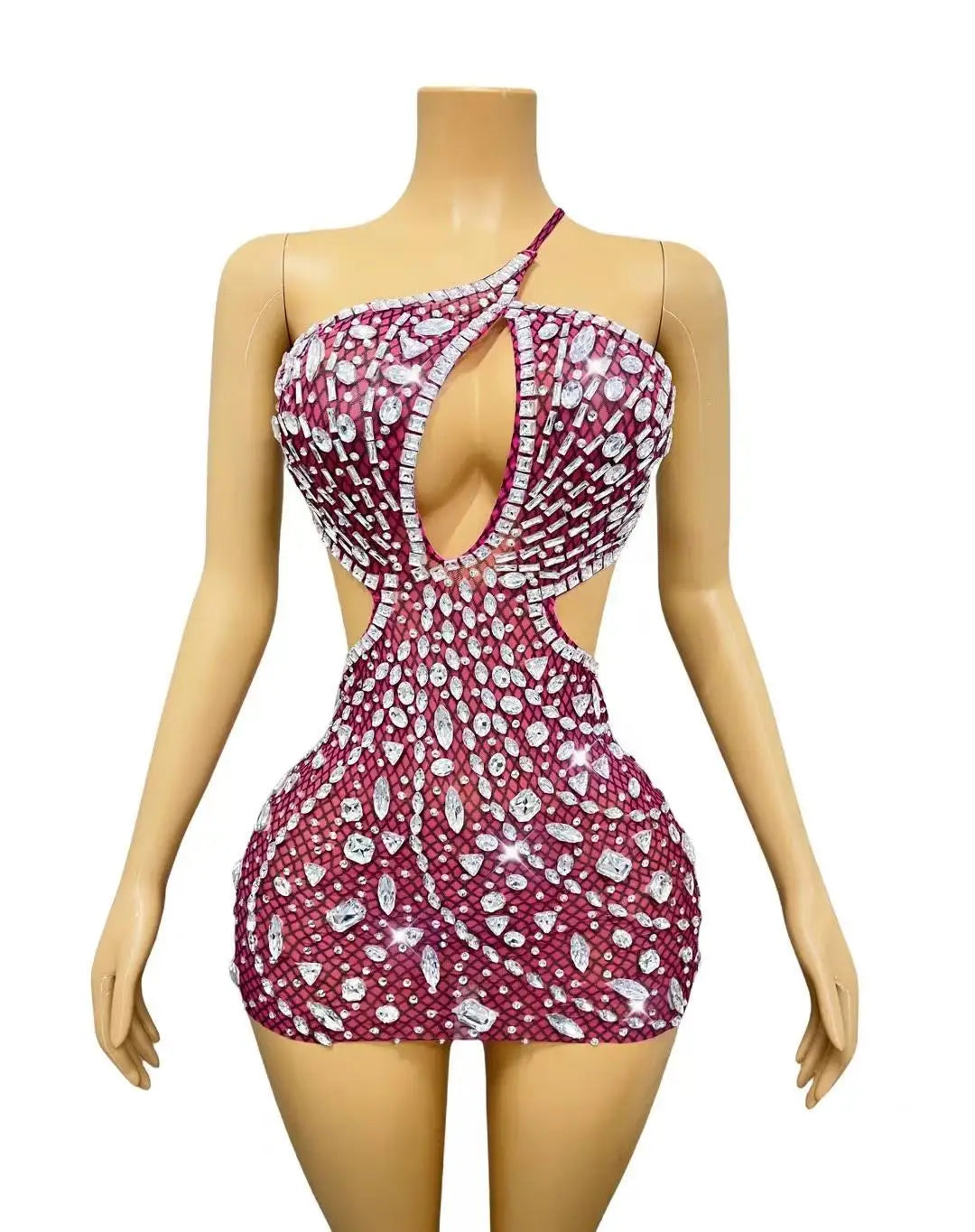 Sexy Diamond Birthday Banquet Dress Lady Cut Out Dinner Gown Women Backless Rhinestone Prom Mini Dress Night Club Party Dress